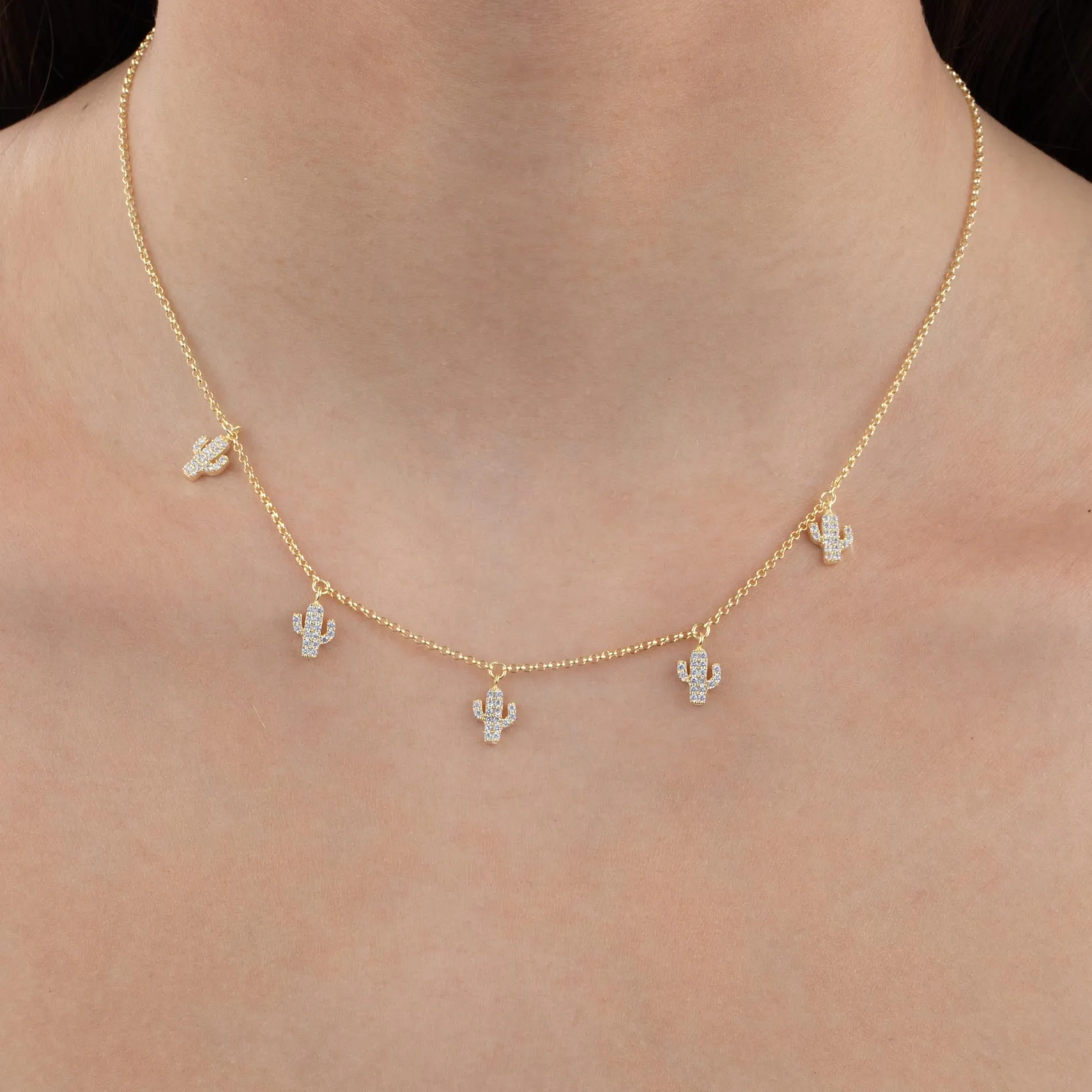 Pavé Dangling Cactus Necklace