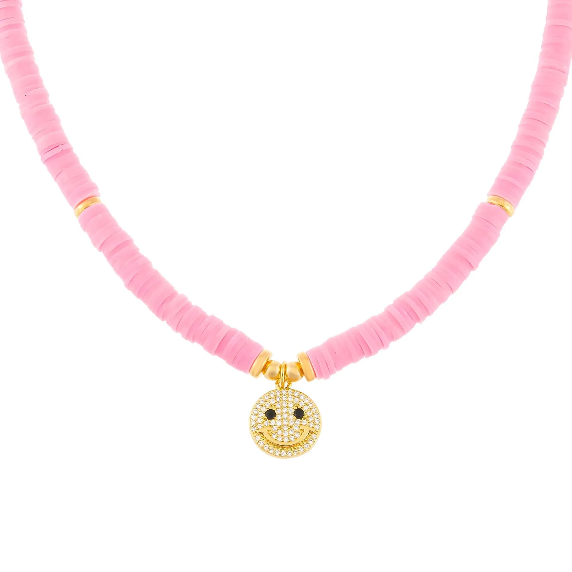 Pavé Smiley Face Beaded Necklace