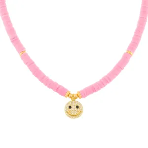 Pavé Smiley Face Beaded Necklace