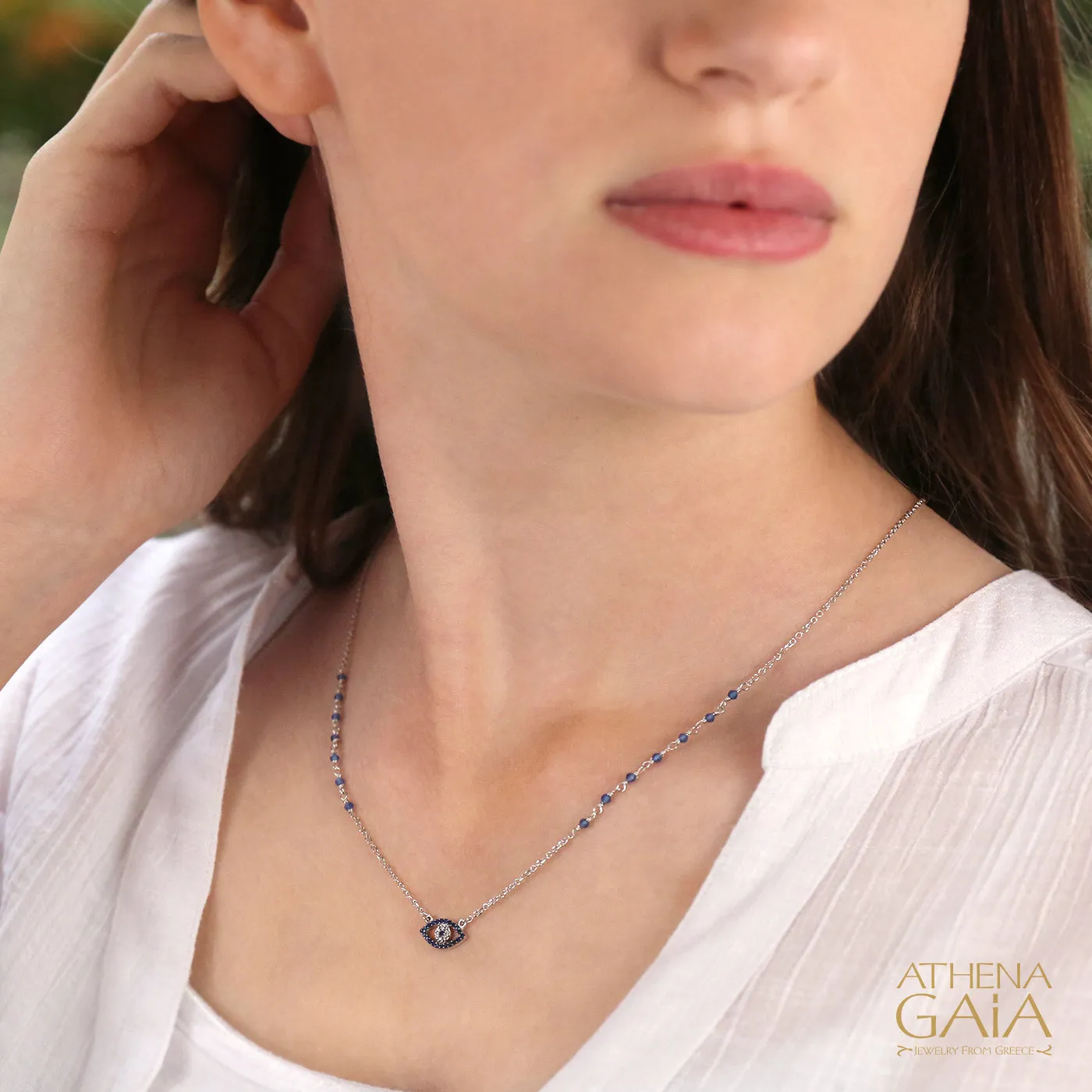 Pave Mati Evil Eye Beaded Necklace