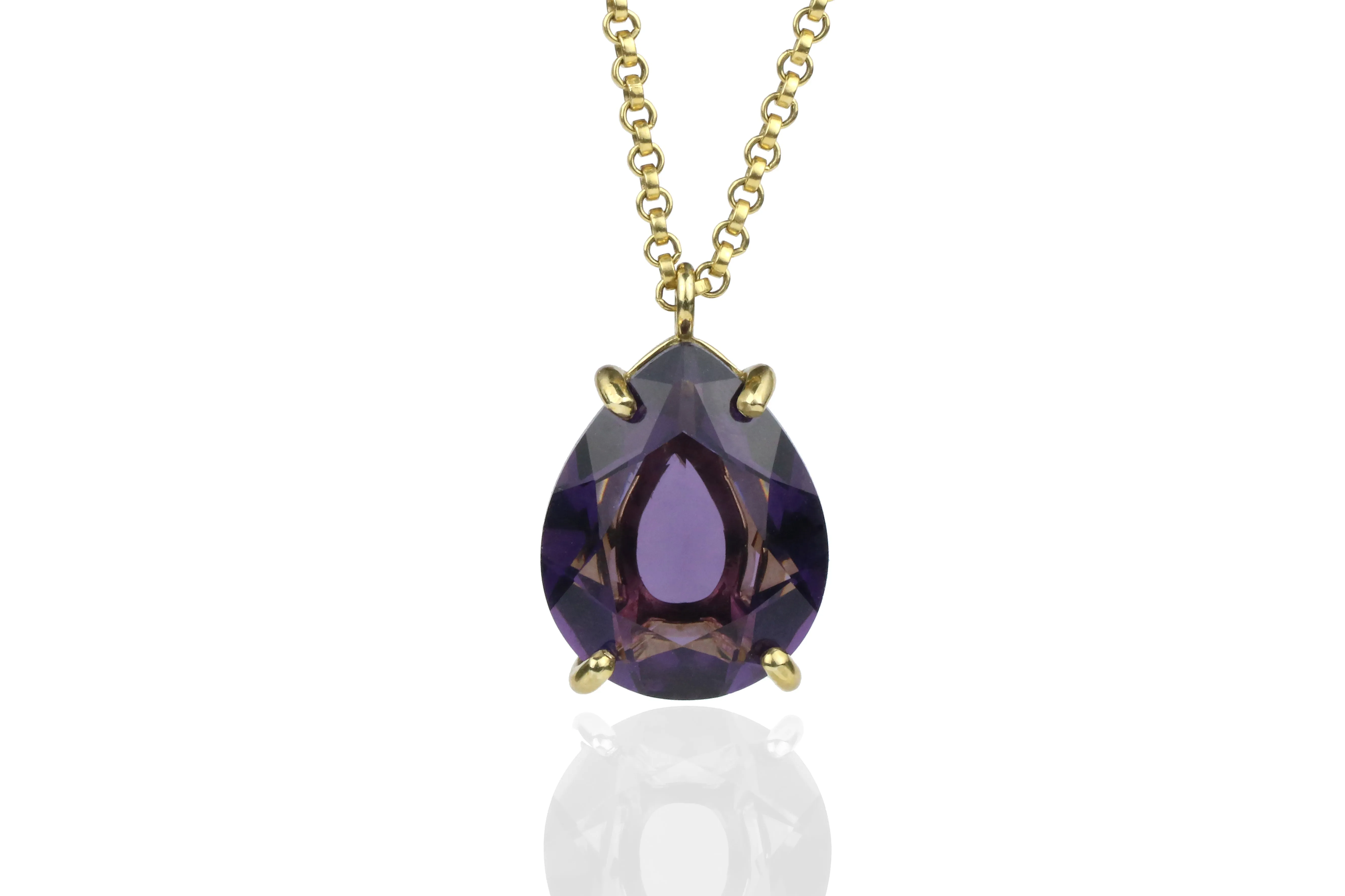 Pear Amethyst Crystal 14k Gold Necklace