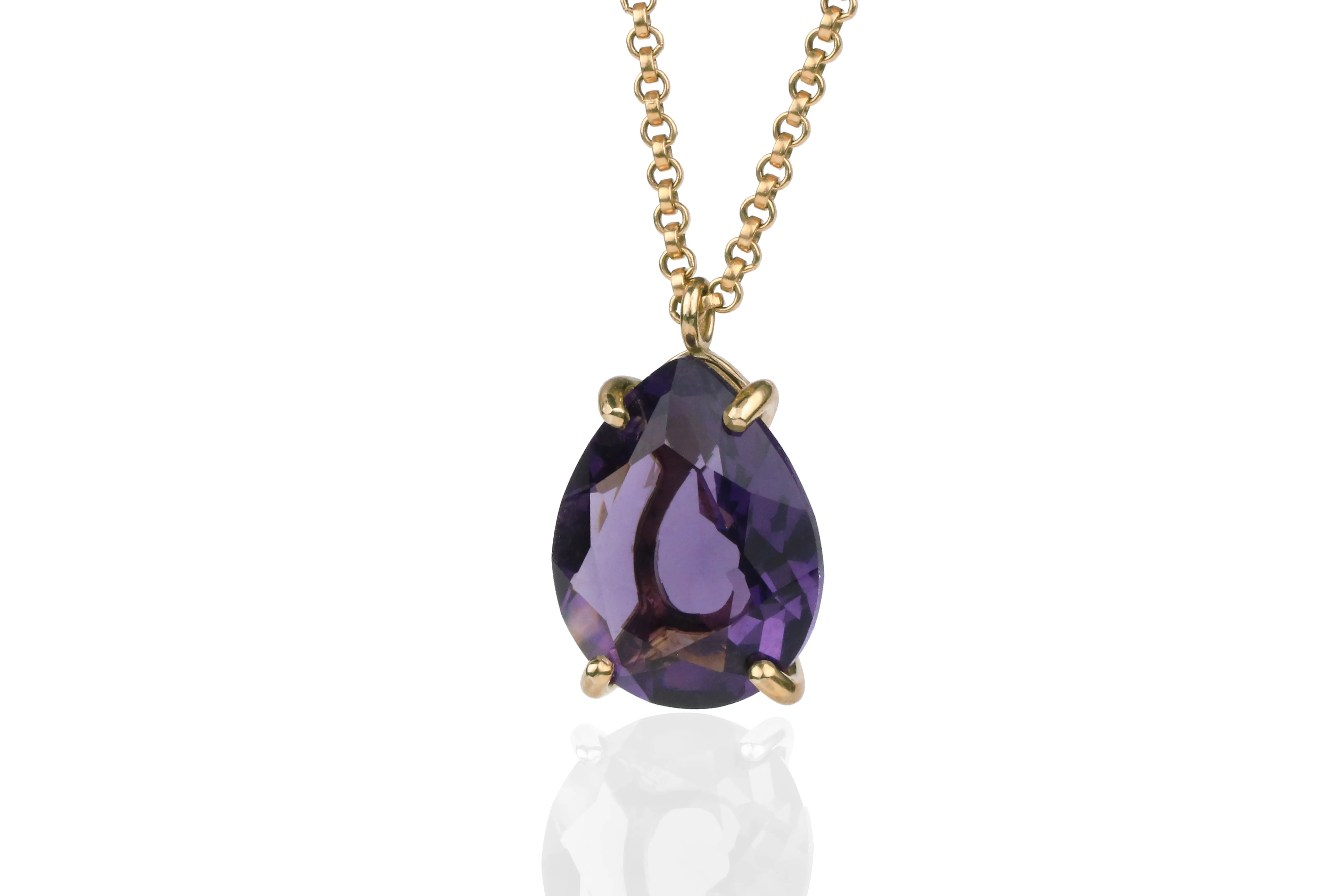 Pear Amethyst Crystal 14k Gold Necklace