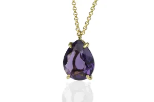 Pear Amethyst Crystal 14k Gold Necklace