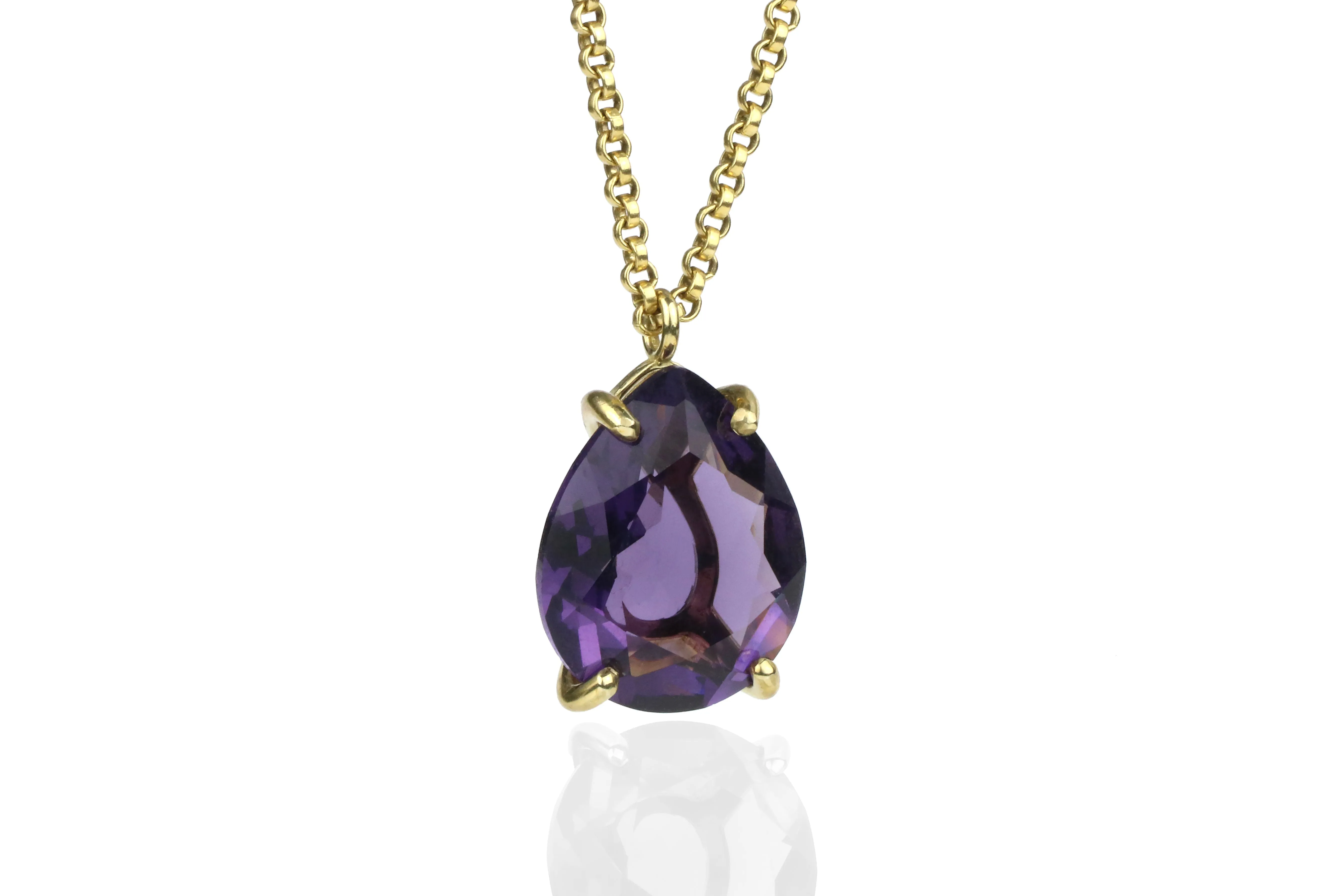 Pear Amethyst Crystal 14k Gold Necklace