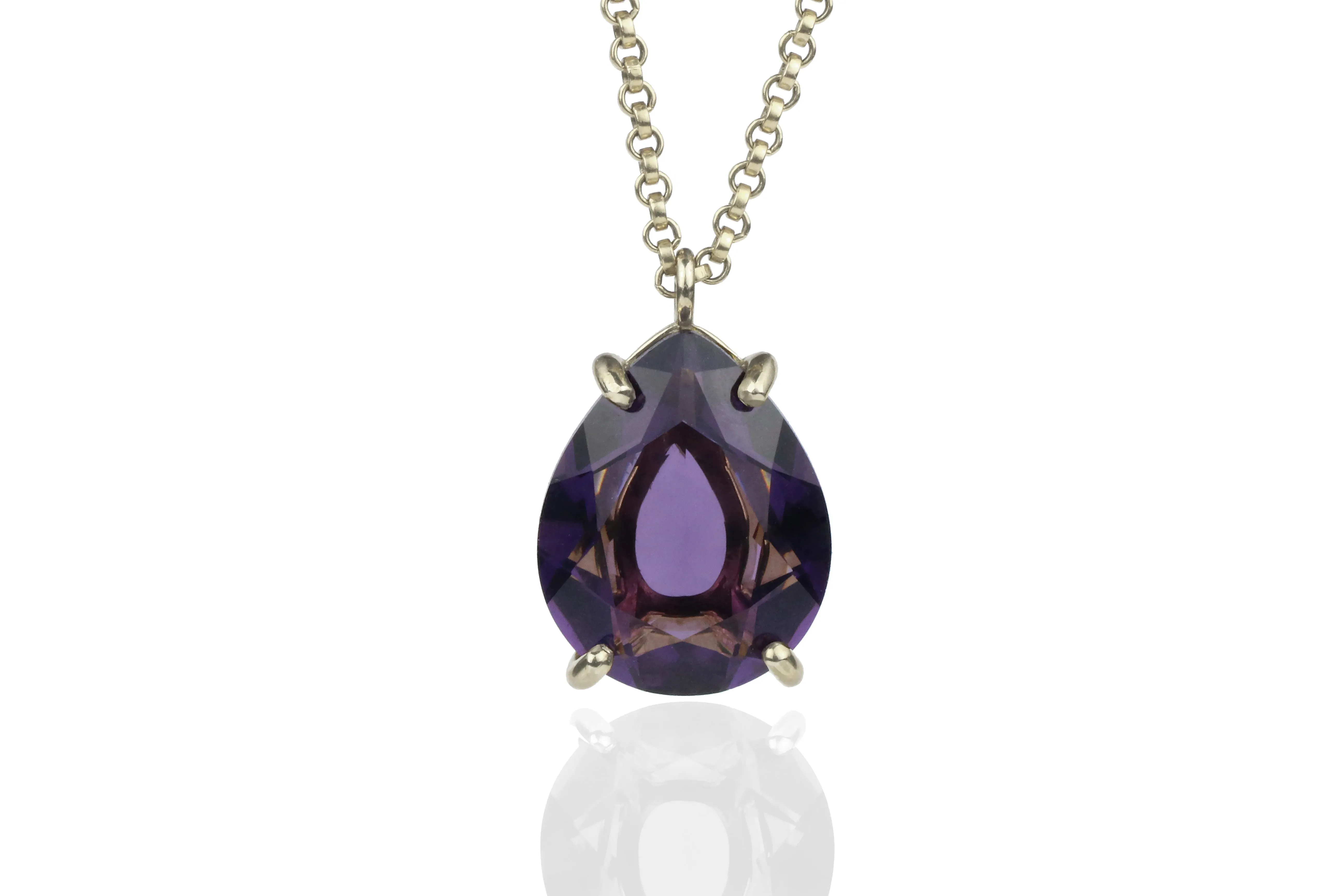 Pear Amethyst Crystal 14k Gold Necklace