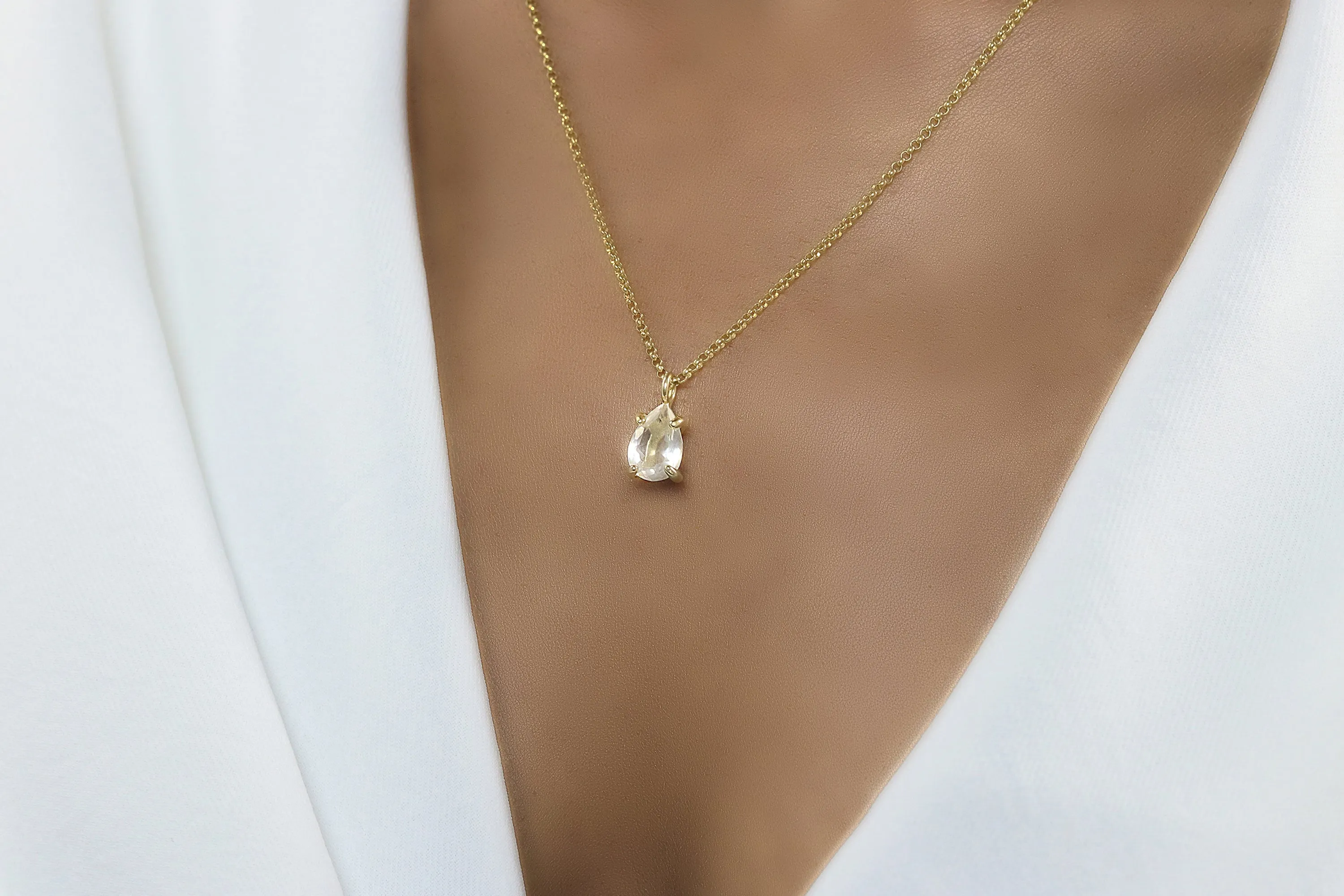 Pear Quartz Necklace in Silver