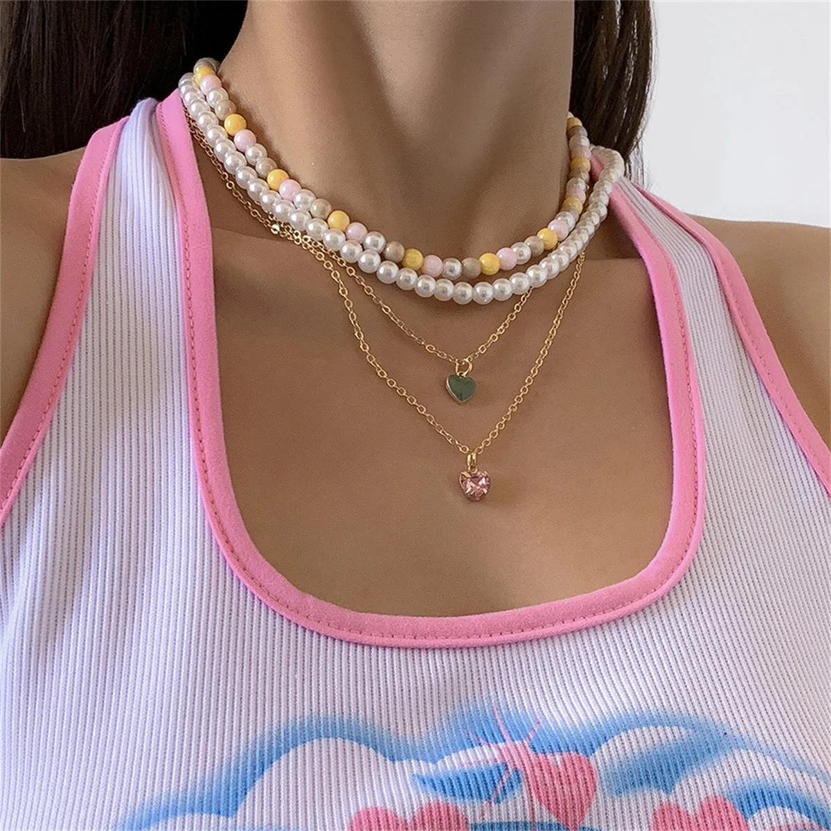 Pearl & 18K Gold-Plated Heart Pendant Necklace Set