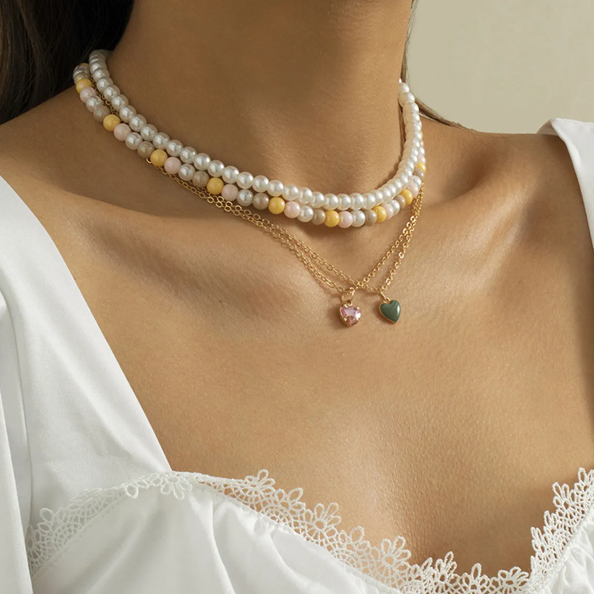 Pearl & 18K Gold-Plated Heart Pendant Necklace Set