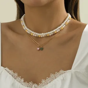 Pearl & 18K Gold-Plated Heart Pendant Necklace Set