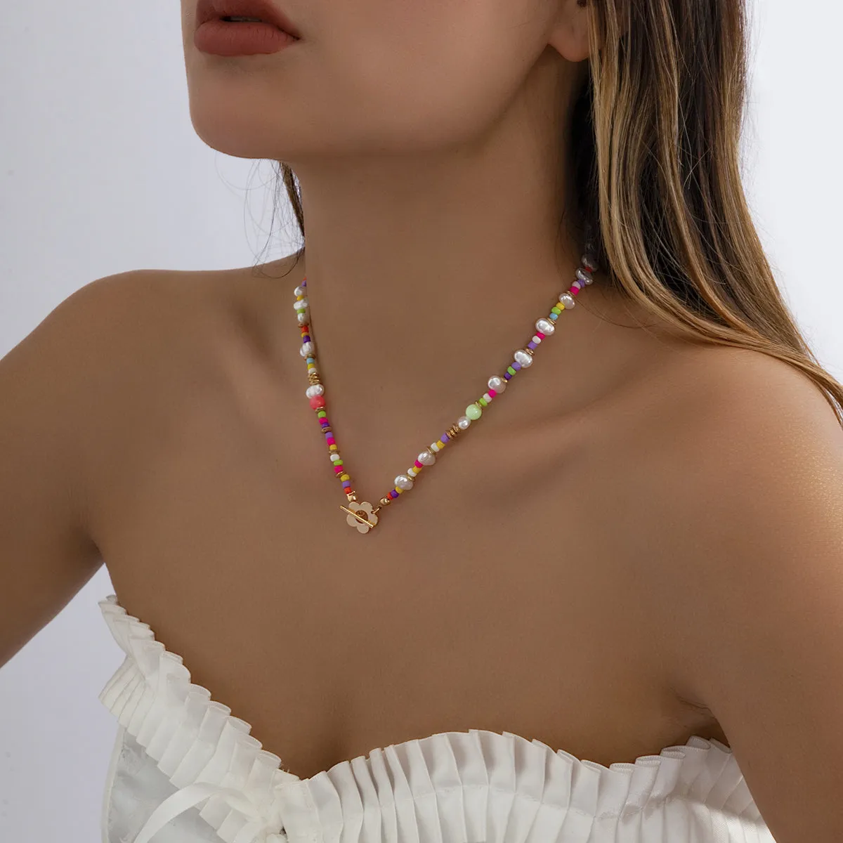 Pearl & Howlite 18K Gold-Plated Floral Beaded Toggle Necklace