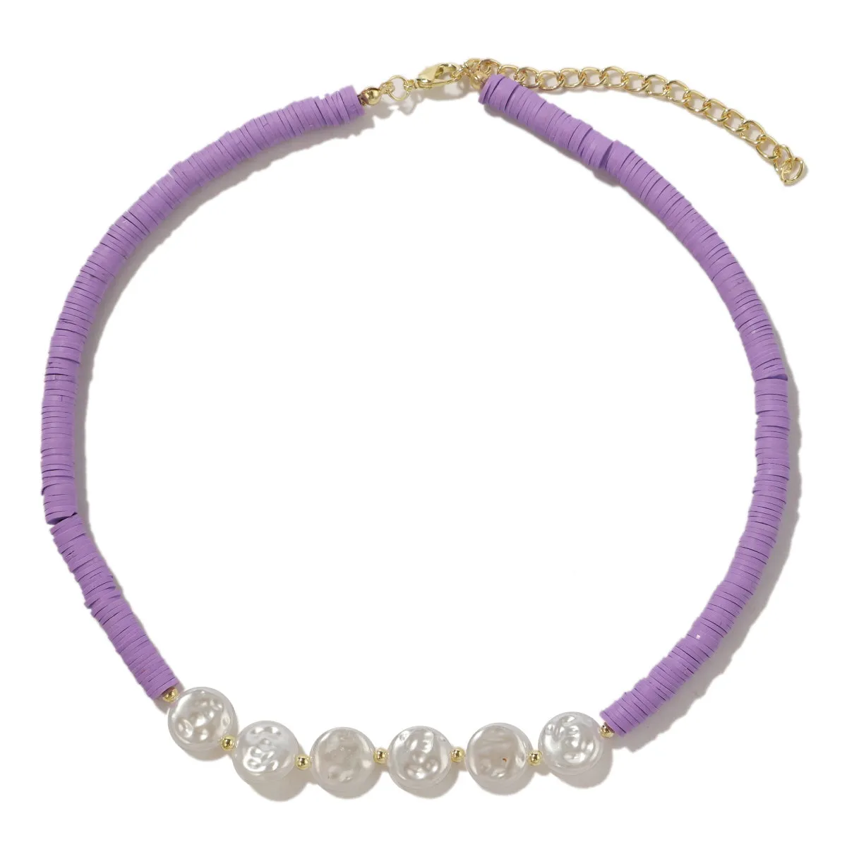 Pearl & Purple Polymer Clay 18K Gold-Plated Beaded Necklace