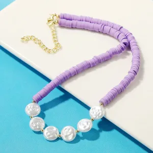 Pearl & Purple Polymer Clay 18K Gold-Plated Beaded Necklace