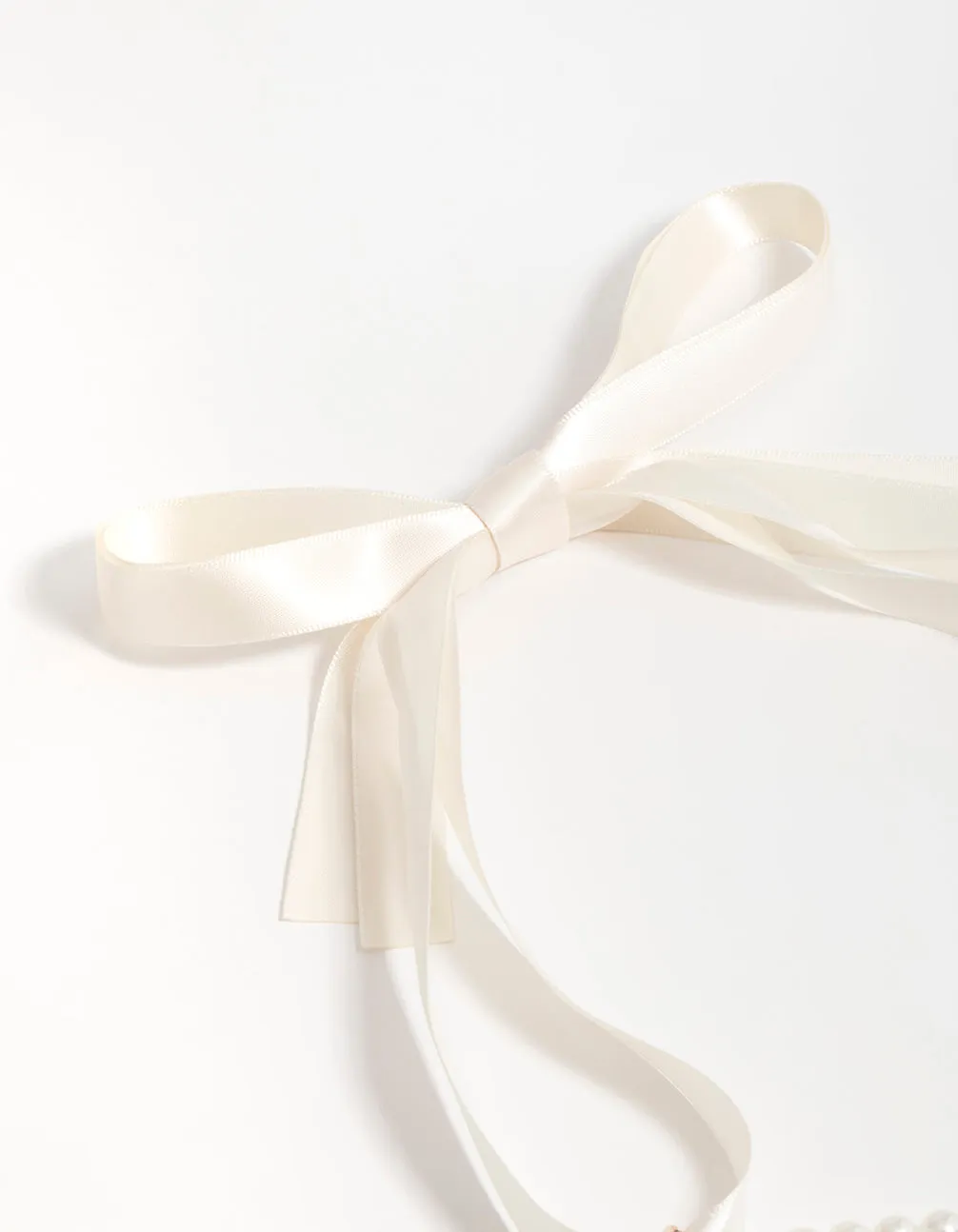 Pearl Fabric Tie-Up Necklace