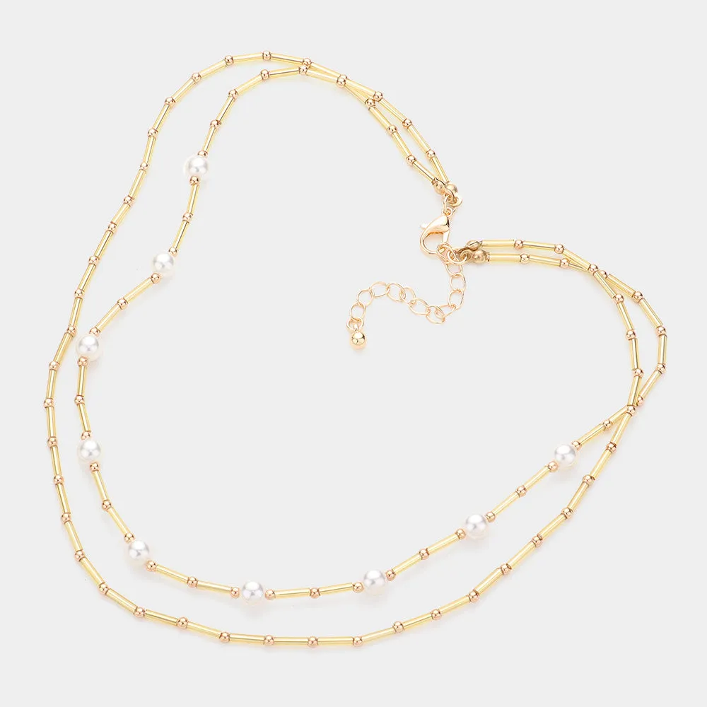 Pearl Tube Beaded Necklace Set