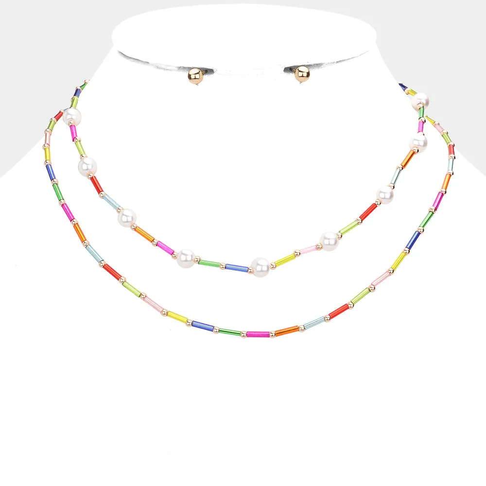 Pearl Tube Beaded Necklace Set