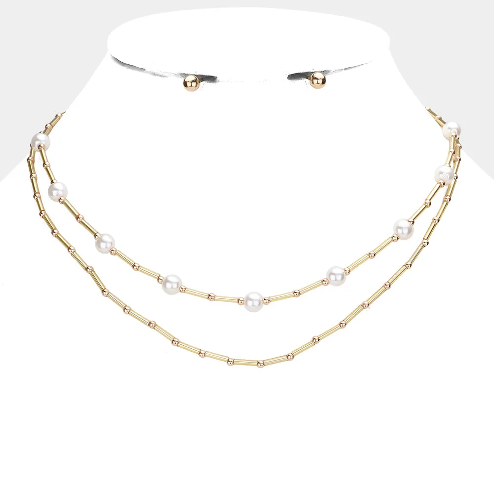 Pearl Tube Beaded Necklace Set