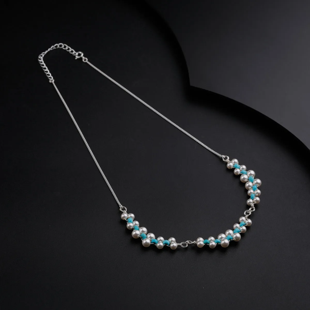 Pearls and Turqoise Beaded Pendants Necklace