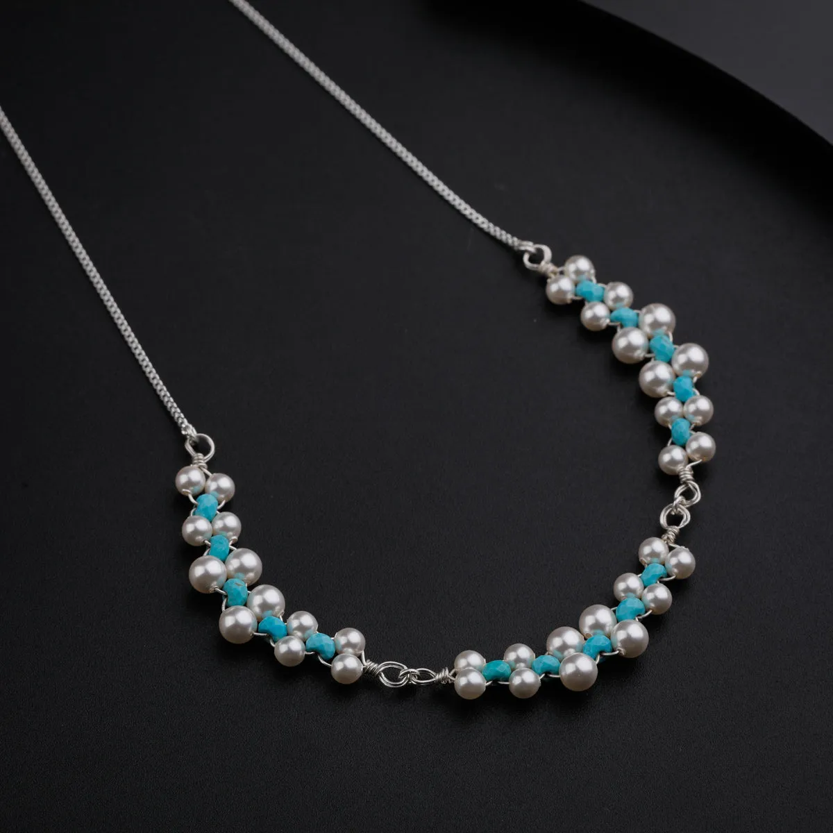 Pearls and Turqoise Beaded Pendants Necklace
