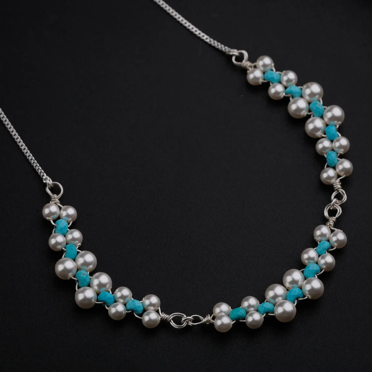Pearls and Turqoise Beaded Pendants Necklace