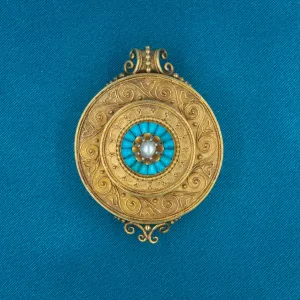 Persian Turquoise Locket Pendant Brooch c1870
