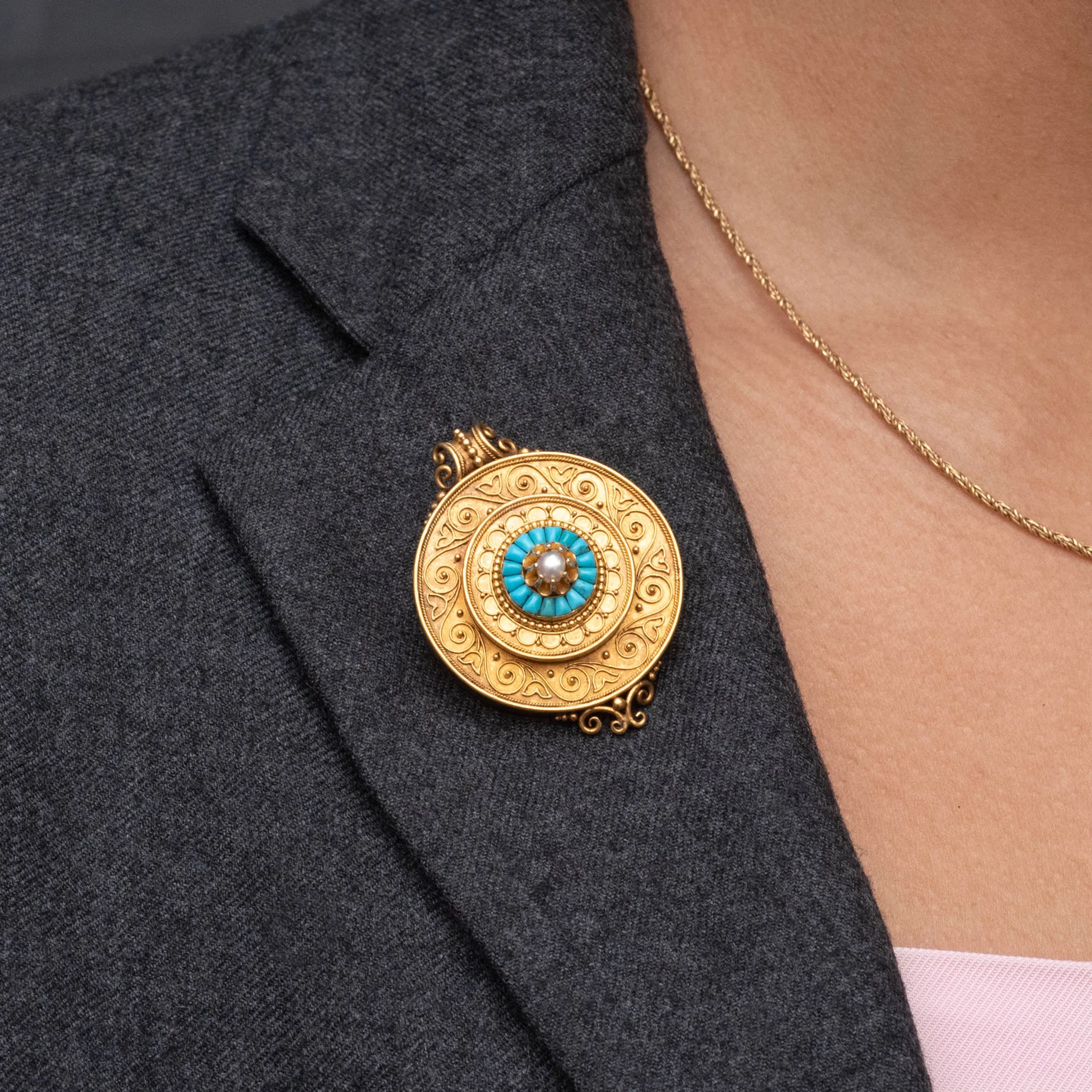 Persian Turquoise Locket Pendant Brooch c1870