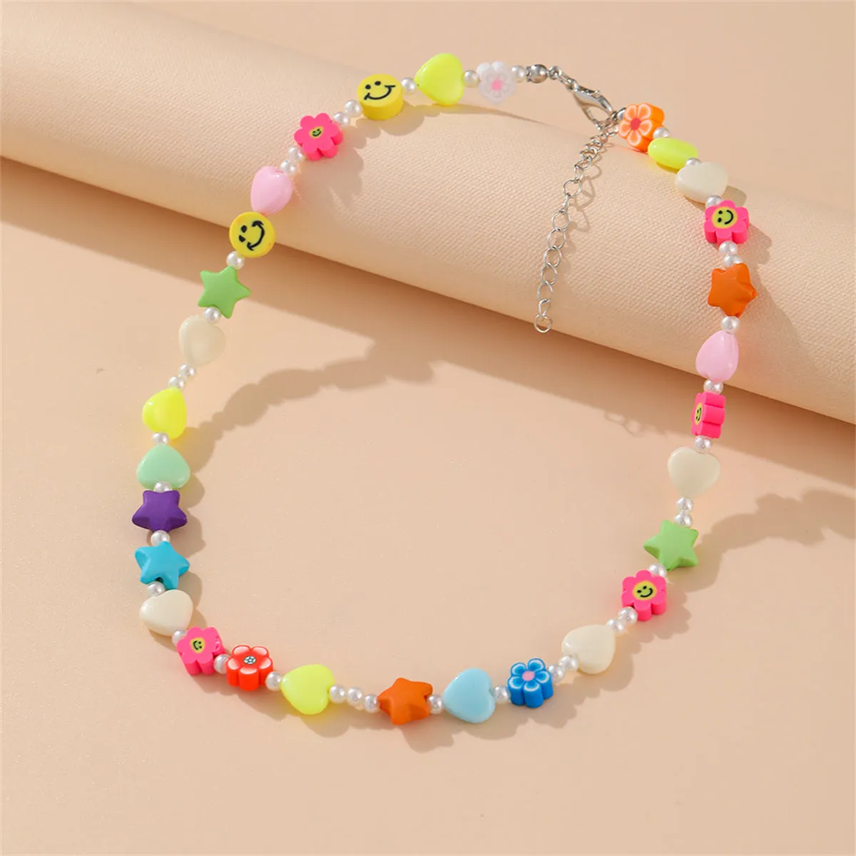 Pink & Yellow Acrylic Pearl Beaded Necklace