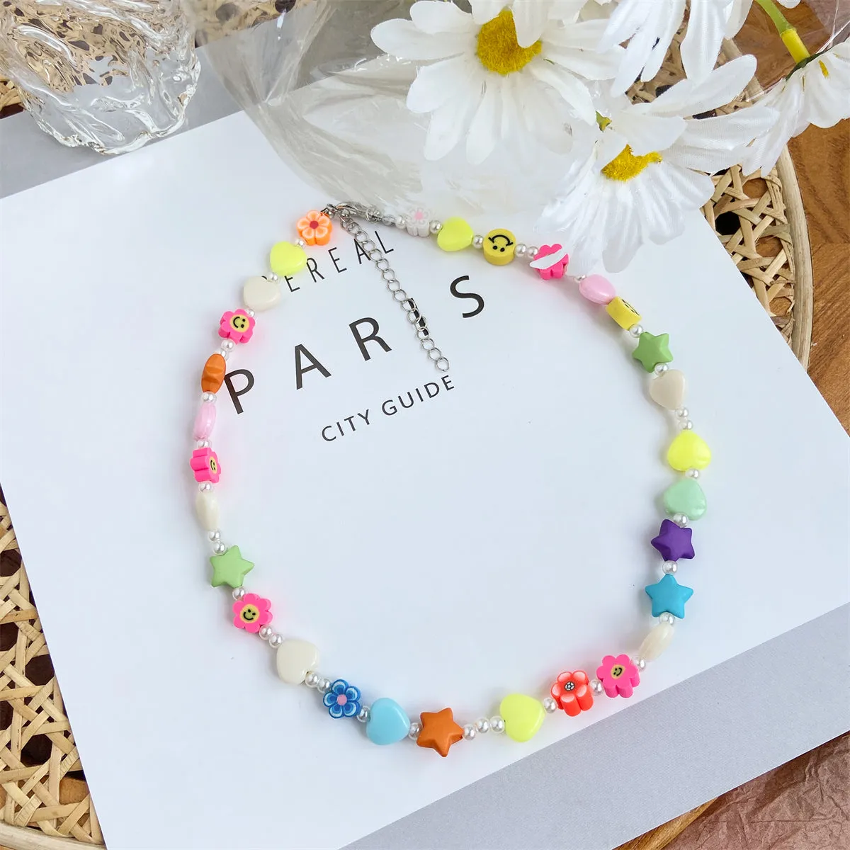 Pink & Yellow Acrylic Pearl Beaded Necklace
