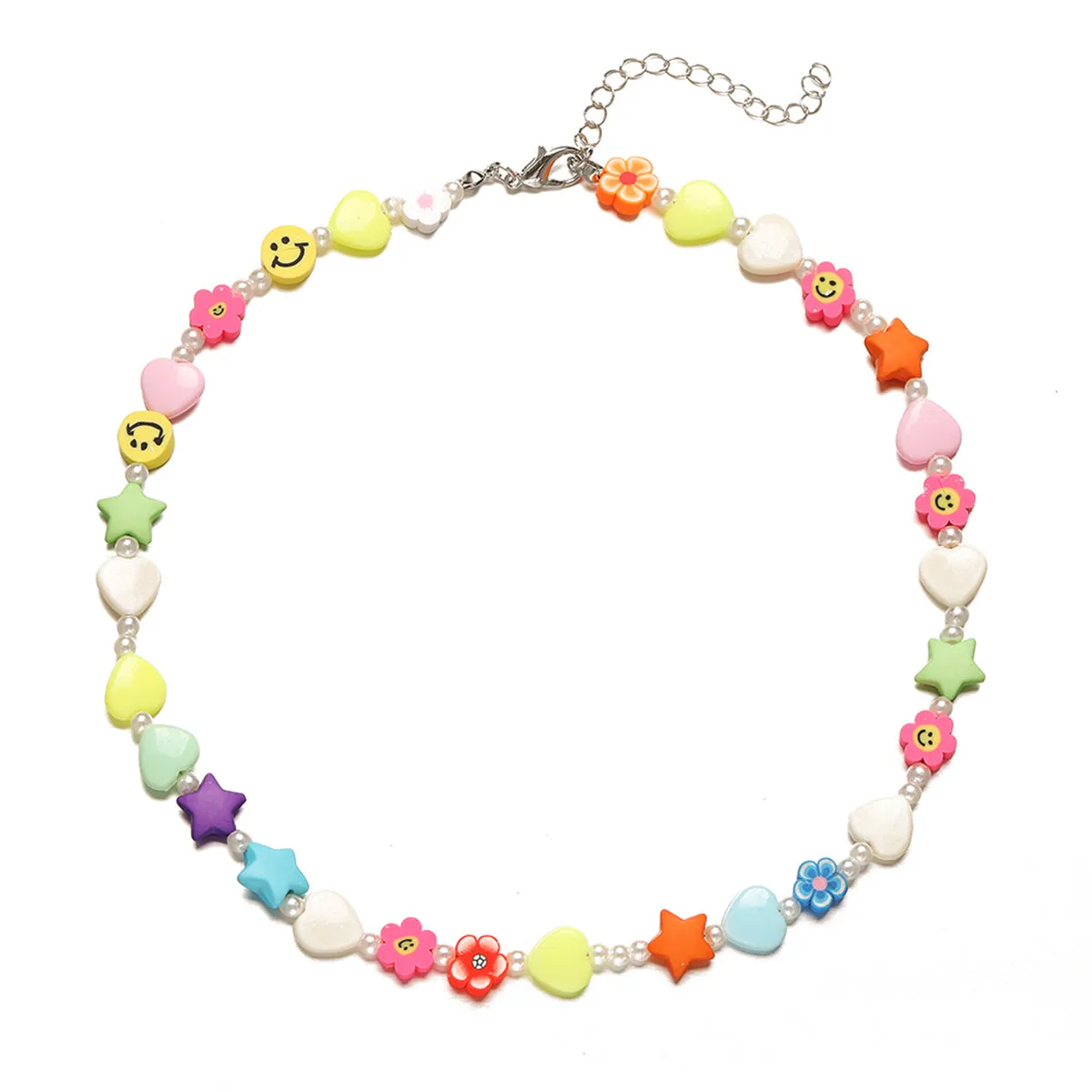 Pink & Yellow Acrylic Pearl Beaded Necklace