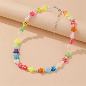Pink & Yellow Acrylic Pearl Beaded Necklace