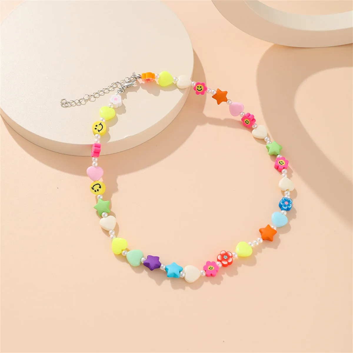 Pink & Yellow Acrylic Pearl Beaded Necklace
