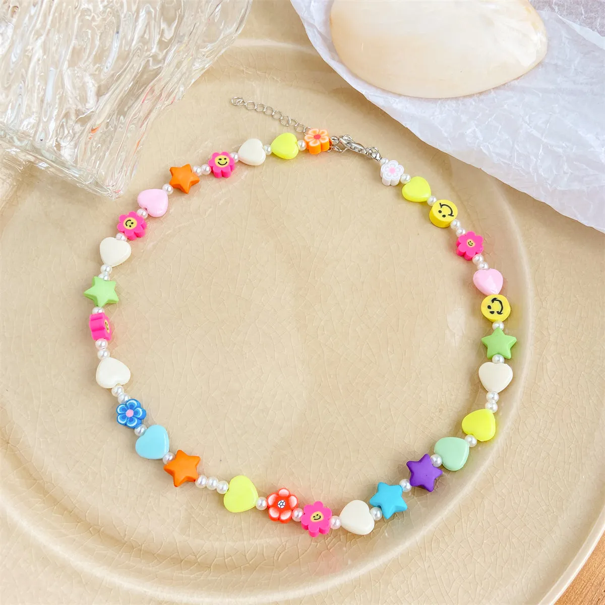 Pink & Yellow Acrylic Pearl Beaded Necklace