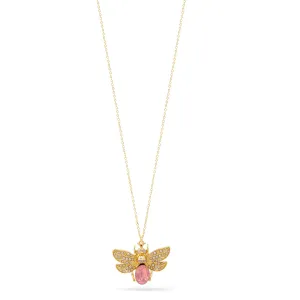 PINK CRYSTAL AND PEARL GOLD BEE PENDANT NECKLACE #SWKK-11883GD (EG9)