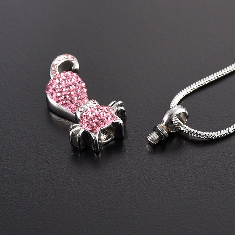Pink Crystal Cat Cremation Necklace