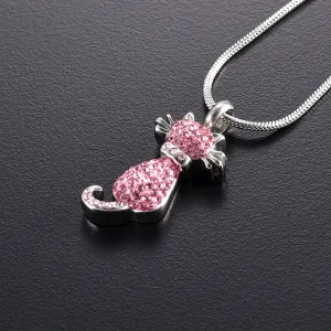 Pink Crystal Cat Cremation Necklace