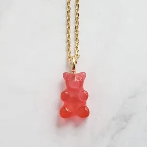 Pink Gummy Bear Necklace, watermelon pink, coral pink, candy necklace, sweet tooth gift, tiny gummy bear, little gummy bear, small gummy