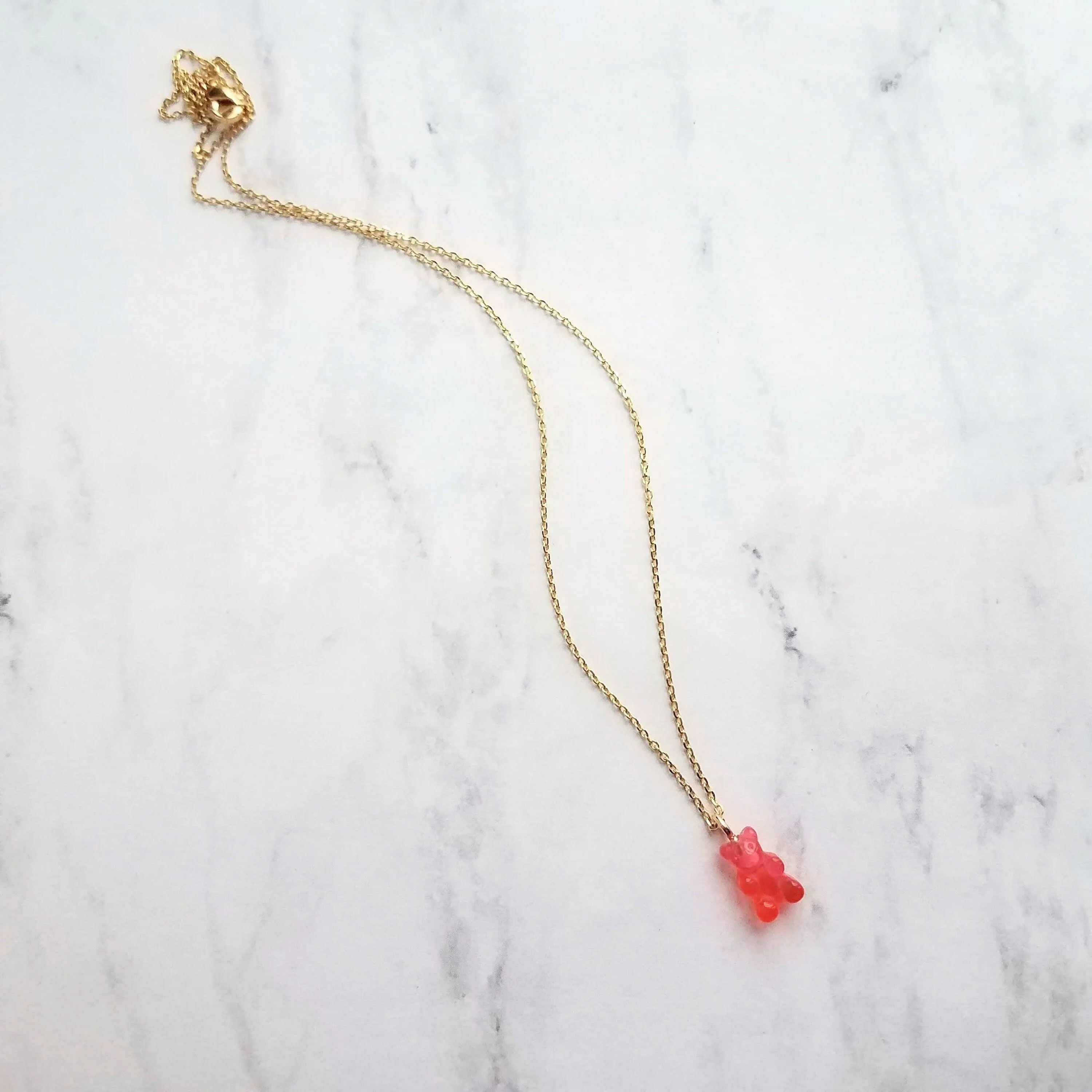 Pink Gummy Bear Necklace, watermelon pink, coral pink, candy necklace, sweet tooth gift, tiny gummy bear, little gummy bear, small gummy