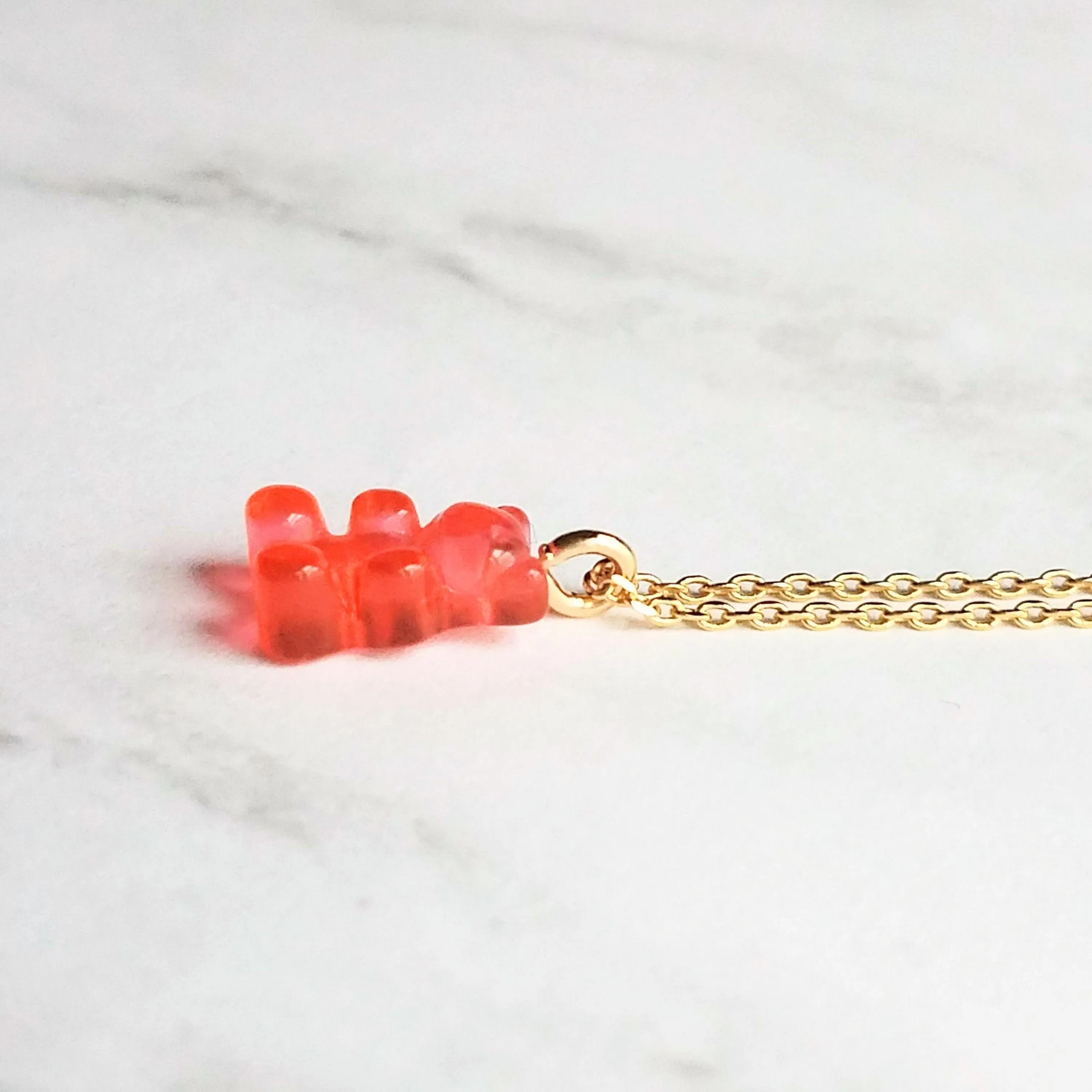 Pink Gummy Bear Necklace, watermelon pink, coral pink, candy necklace, sweet tooth gift, tiny gummy bear, little gummy bear, small gummy