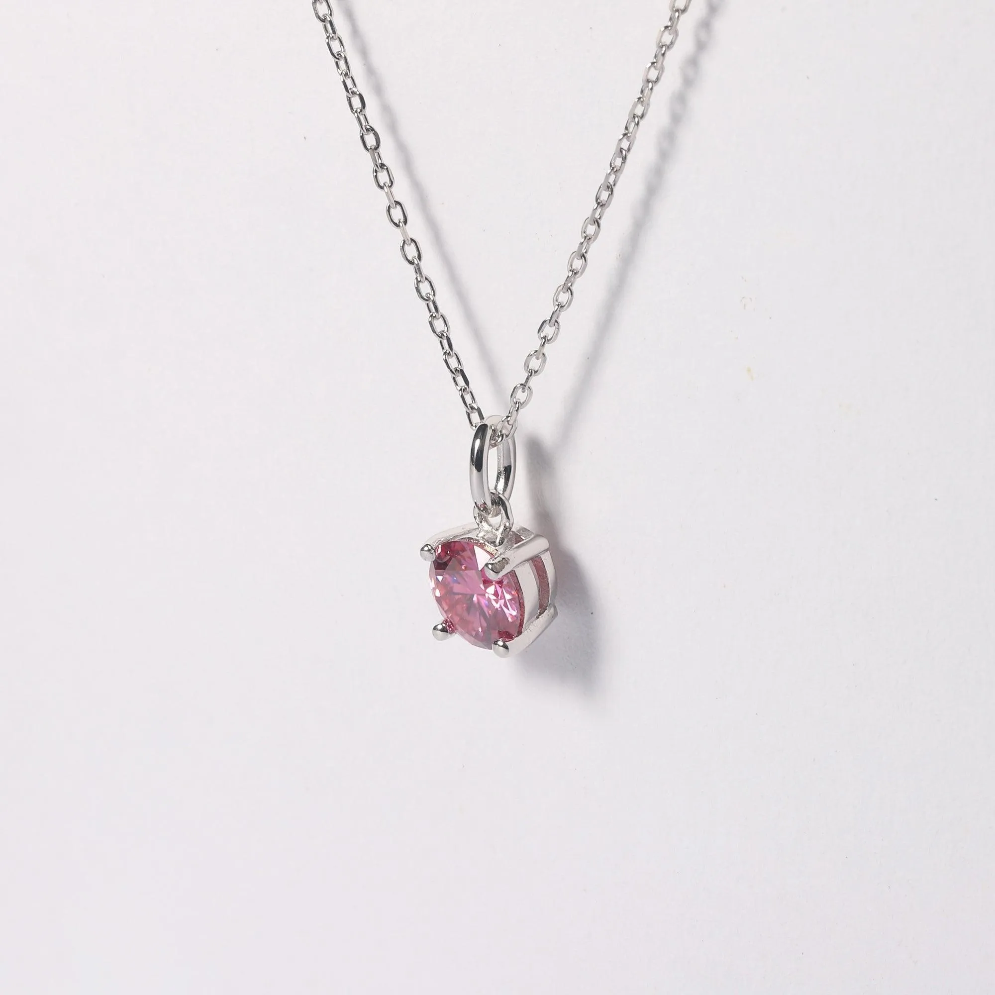 Pink Moissanite Solitiare Necklace