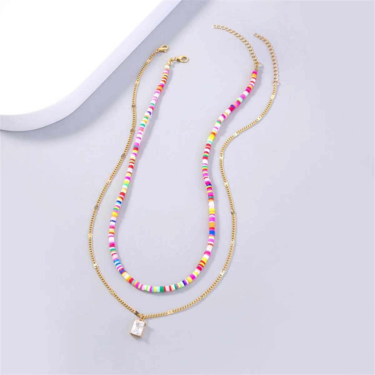 Polymer Clay & Crystal Pendant Necklace Set