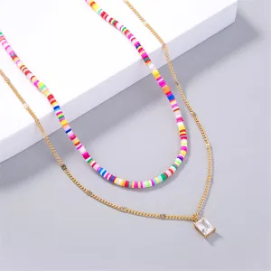 Polymer Clay & Crystal Pendant Necklace Set