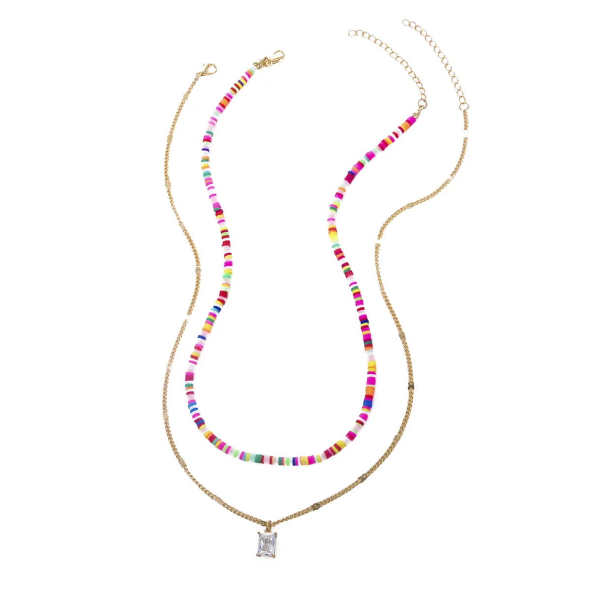 Polymer Clay & Crystal Pendant Necklace Set
