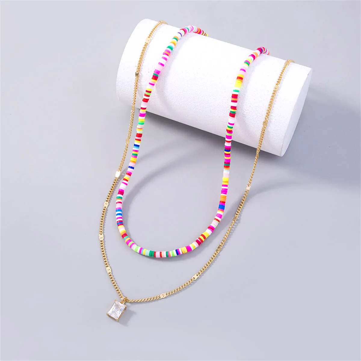 Polymer Clay & Crystal Pendant Necklace Set