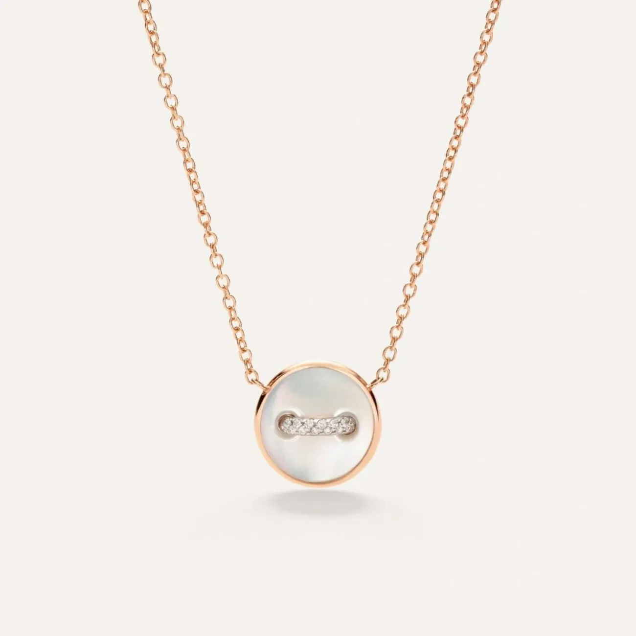 Pom Pom Dot 18K Rose Gold Malachite & Mother of Pearl Two-Sided Button Diamond Pendant Necklace
