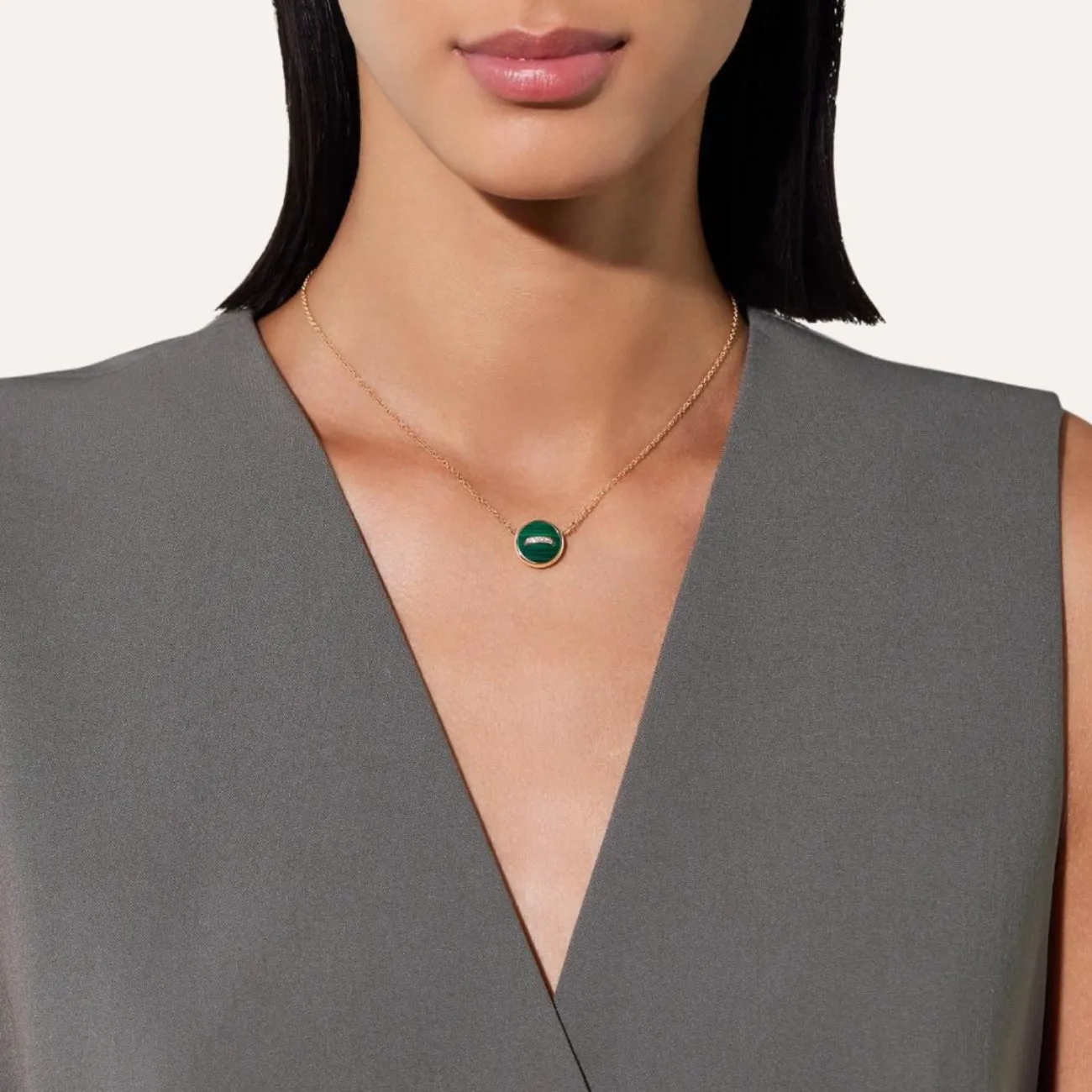 Pom Pom Dot 18K Rose Gold Malachite & Mother of Pearl Two-Sided Button Diamond Pendant Necklace