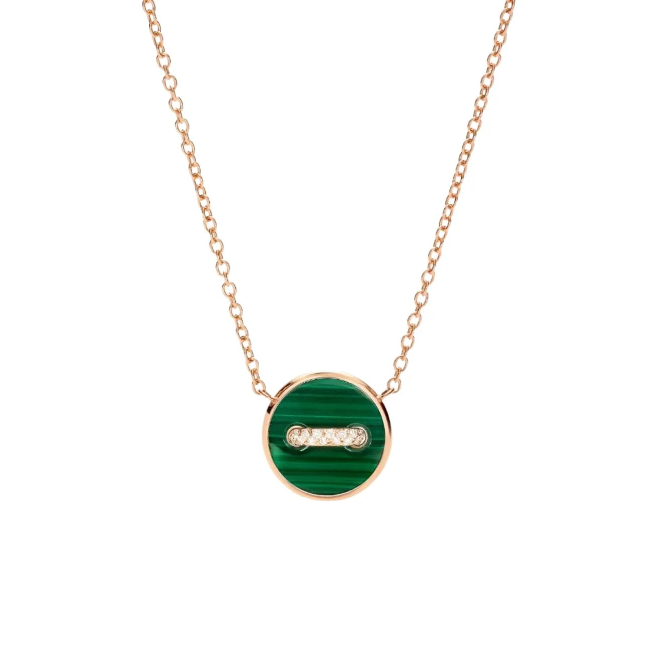 Pom Pom Dot 18K Rose Gold Malachite & Mother of Pearl Two-Sided Button Diamond Pendant Necklace