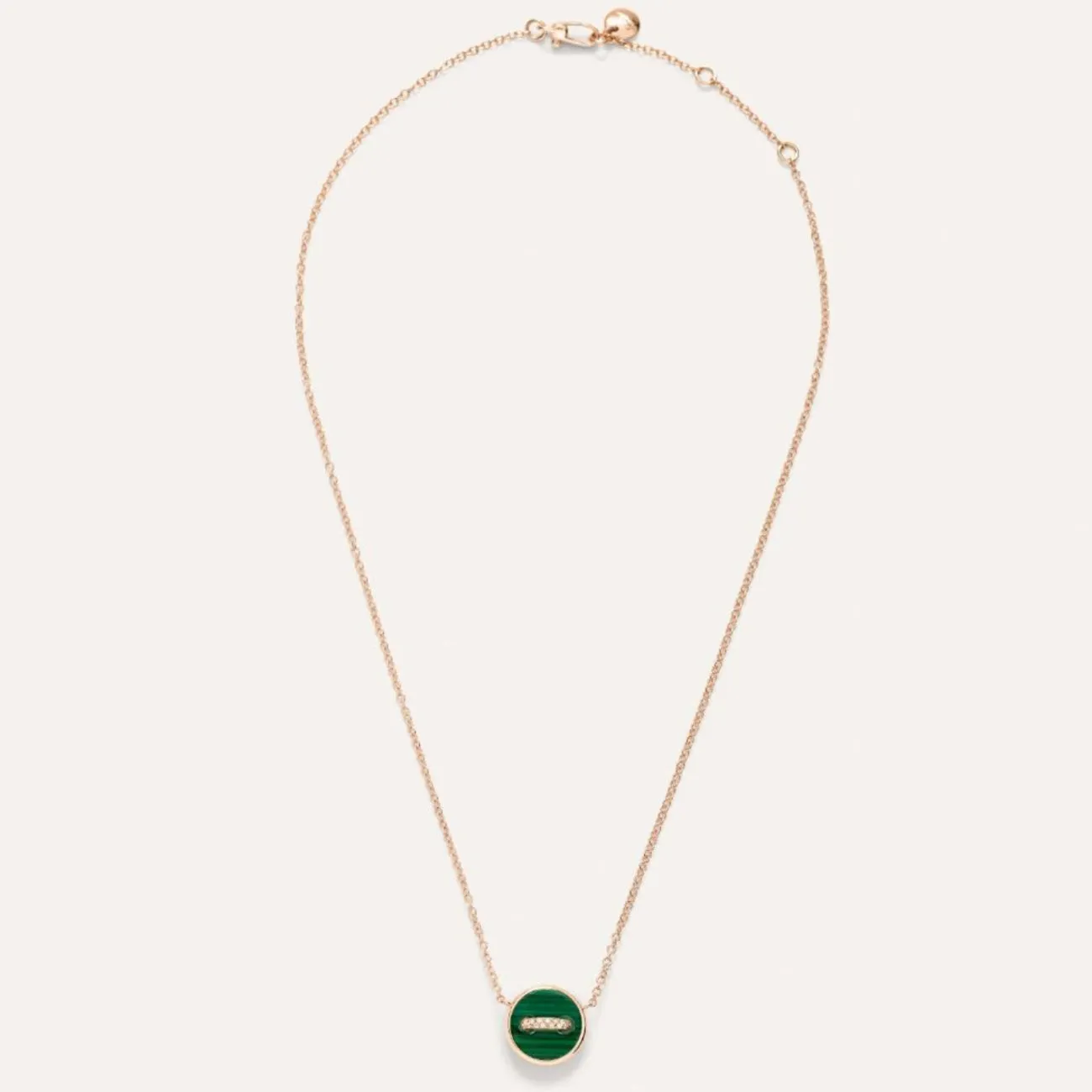 Pom Pom Dot 18K Rose Gold Malachite & Mother of Pearl Two-Sided Button Diamond Pendant Necklace