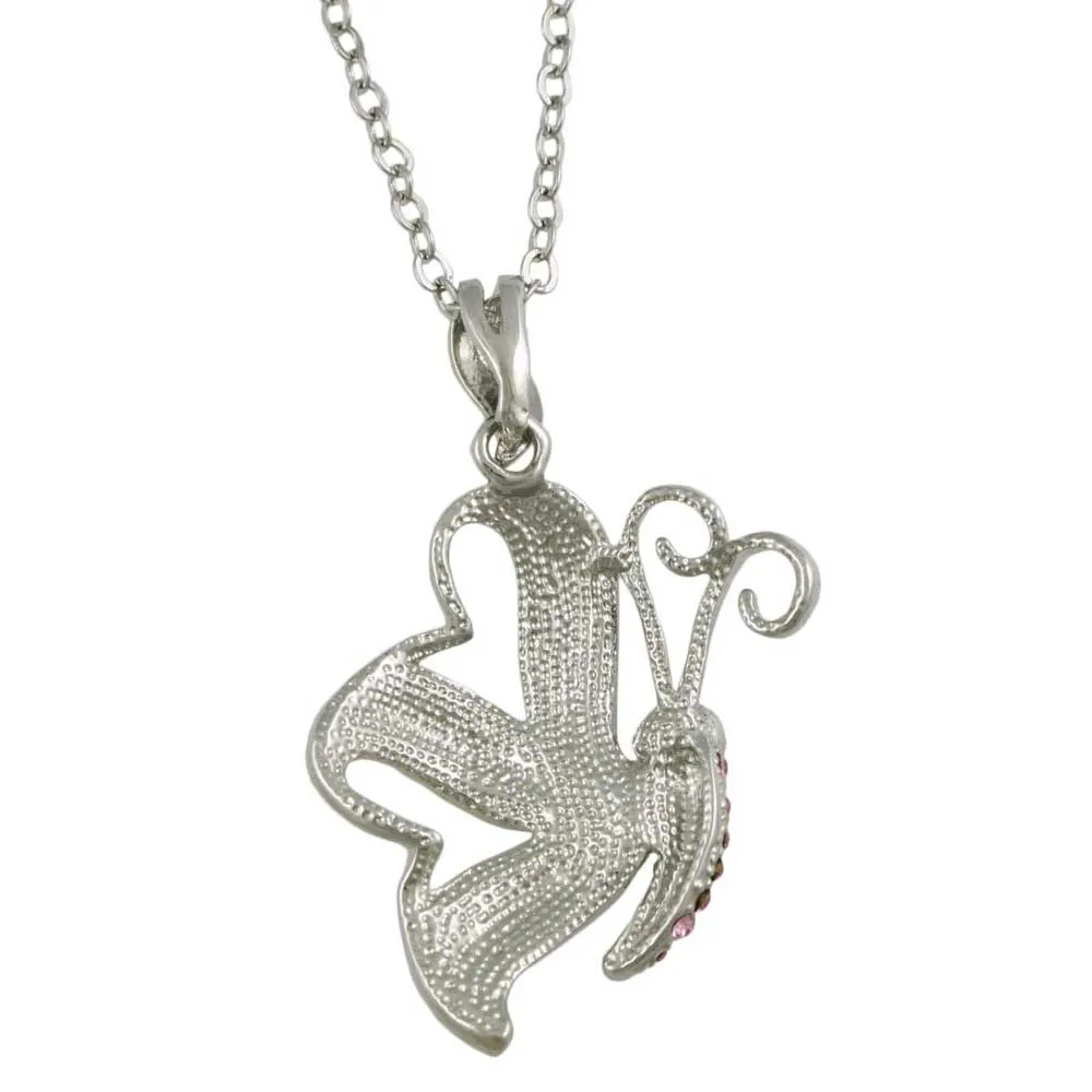 Purple and White Butterfly Pendant on Silver Chain - PT201