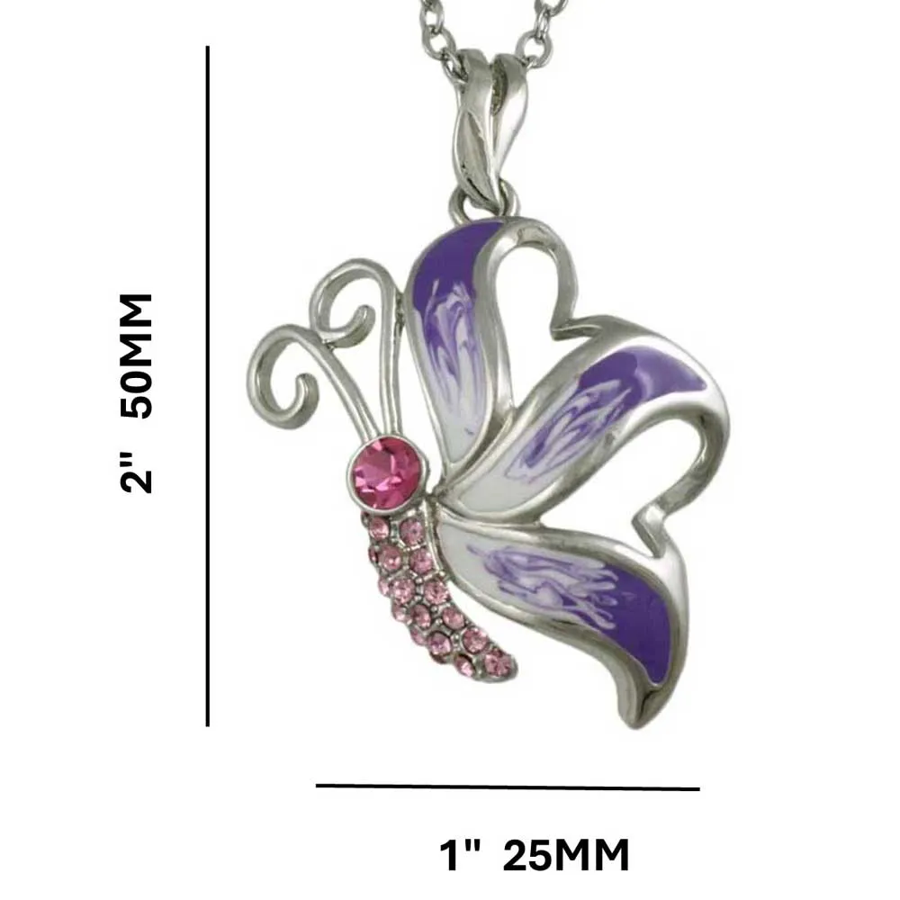 Purple and White Butterfly Pendant on Silver Chain - PT201
