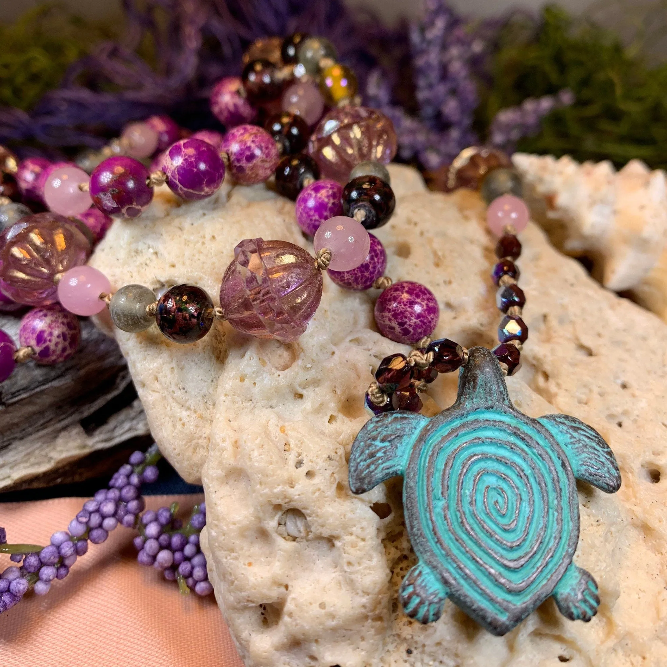 Purple Turtle Long Necklace