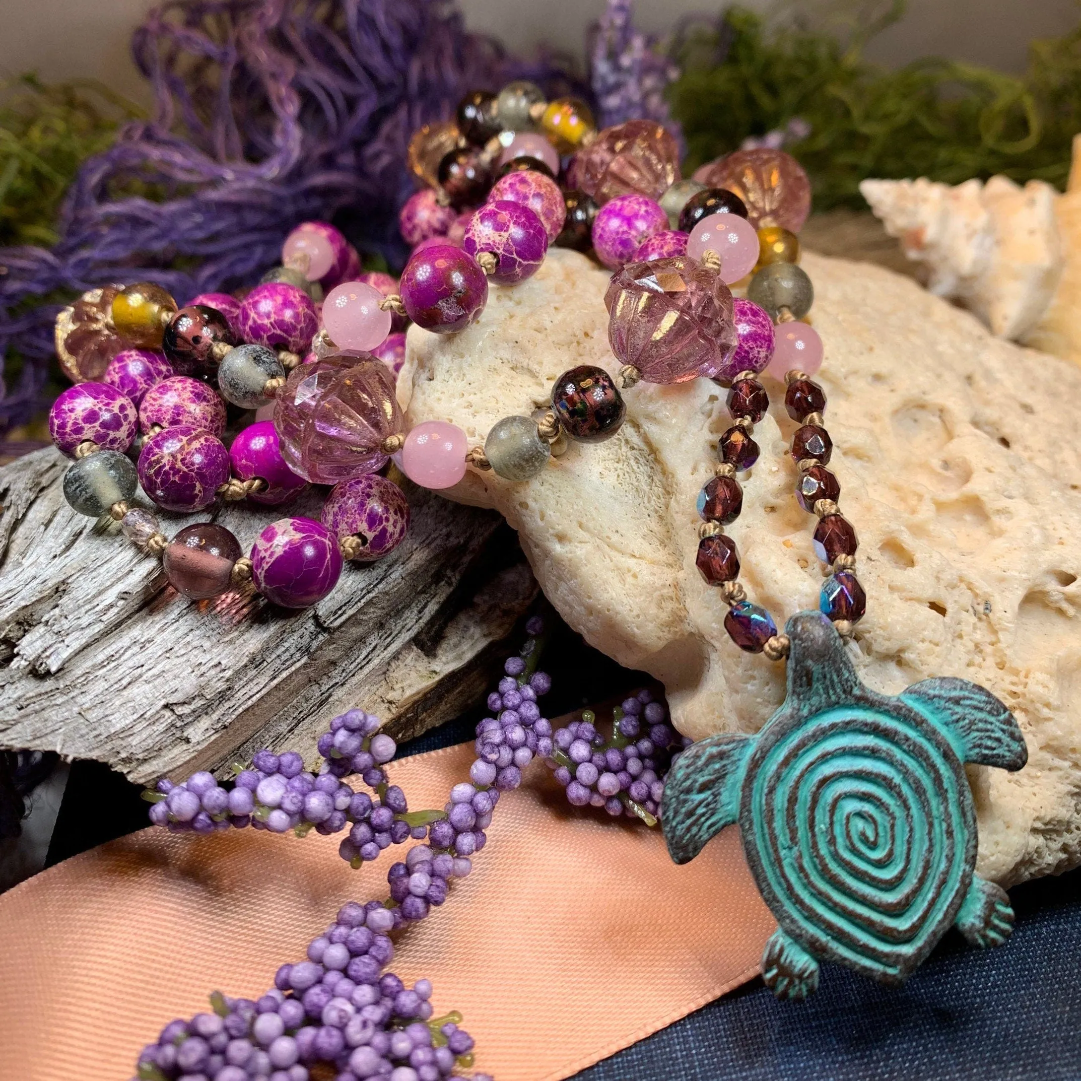 Purple Turtle Long Necklace